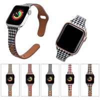 [MO229] ★Apple Watch belt 38mm/40mm/42㎜/44mm ★ アップルウォッチ 替えベルト レザー 千鳥柄 チェック柄 総柄 レトロ 穴留め式