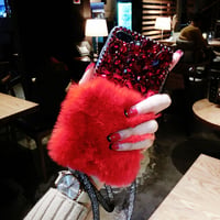 [NW573] ★ iPhone 6 / 6s / 6Plus / 6sPlus / 7 / 7Plus  / 8 / 8Plus / X ★ シェルカバー ケース 大粒 ビジュー ラビット ファー
