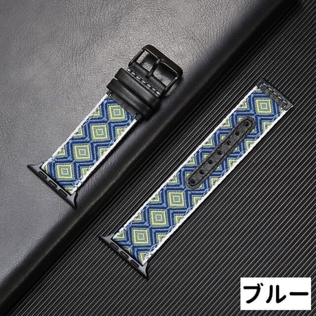[MO236] ★Apple Watch belt 38mm/40mm/42mm/44mm ★ アップルウォッチ 替えベルト 刺繍 民族調 エスニック レザー ヴィンテージ風