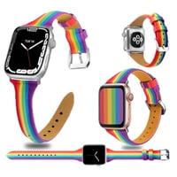 [MO118] ★Apple Watch belt 38mm/41mm/42mm/40mm/44mm/45mm★ アップルウォッチ 替えベルト レインボー レザー 細ベルト カラフル ポップ