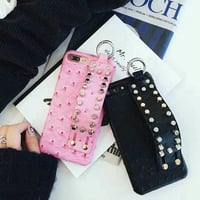 [MD383] ★ iPhone 6 / 6s / 6Plus / 6sPlus / 7 / 7Plus / 8 / 8Plus / X ★ シェルカバー ケース  スタッズ ベルト オーストリッチ