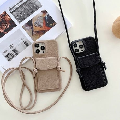 [MO180] ★iPhone7/8/SE(第2.3世代)/12/13/Pro/Pro Max/mini★ iPhoneケース ショルダー ストラップ シェル型  型押しレザー カード収納 大人可愛い