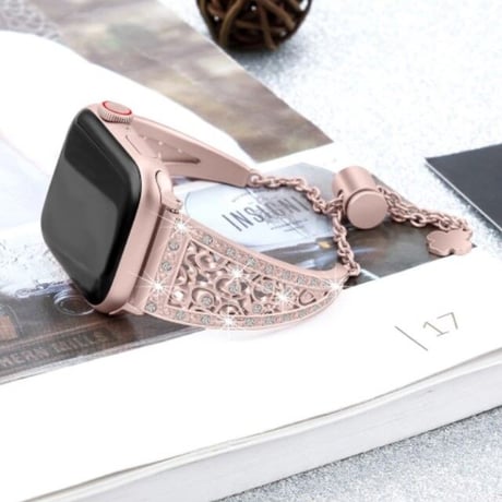 [MO104] ★Apple Watch belt 38mm/41mm/42mm/40mm/44mm/45mm★ アップルウォッチ 替えベルト 高見え ブレスレット ラインストーン クローバーチャーム