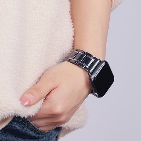 [MO076] ★Apple Watch belt 38mm/40mm/41mm/42mm/44mm/45mm★ アップルウォッチ 替えベルト セラミック メタルライン ブラック
