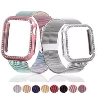 [MO124] ★Apple Watch belt 38mm/41mm/42mm/40mm/44mm/45mm★ アップルウォッチ バンパーケース+替えベルト セット ミラネーゼループ ラインストーン