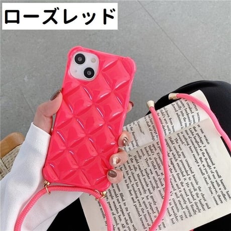[MO196] ★iPhone7/8/SE(第2.3世代)/12/13/Pro/Pro Max/mini★ iPhoneケース ショルダー ストラップ シェル型 シリコン キルティング風 立体