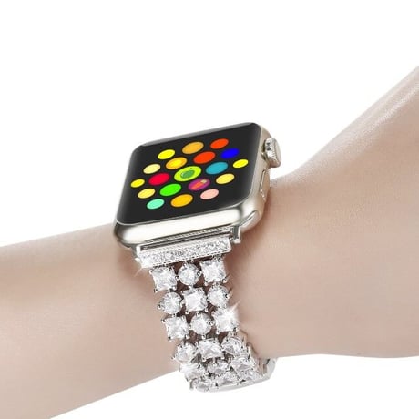 [MO123] ★Apple Watch belt 38mm/41mm/42mm/40mm/44mm/45mm★ アップルウォッチ 替えベルト 3列ラインストーン ステンレススチール ブレスレット