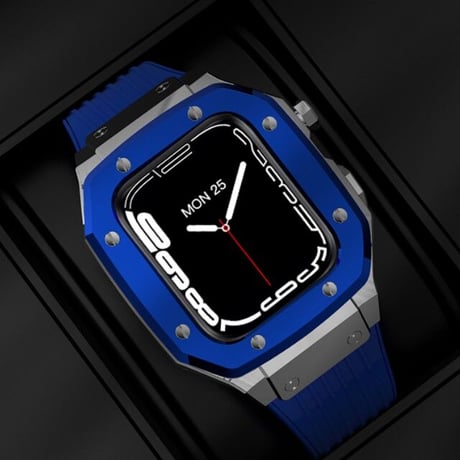 [MO101] ★Apple Watch belt 44mm/45mm★ アップルウォッチ メタルバンパーケース+ラバーベルト セット ハイブリッドデザイン バイカラー