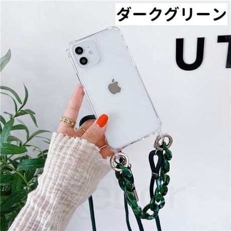 [MO177] ★iPhone7/8/SE(第2.3世代)/12/13/Pro/Pro Max/mini★ iPhoneケース ショルダー ハンドストラップ シェル型 クリア チェーン