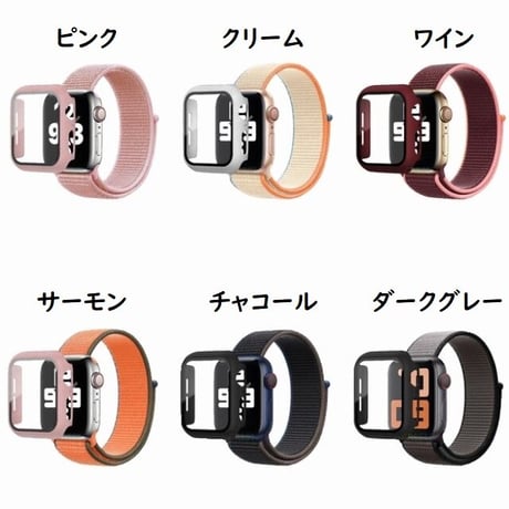 [MO140-2] ★Apple Watch belt 38mm/41mm/42mm/40mm/44mm/45mm★ アップルウォッチ バンパーケース+ナイロンベルト セット ループ 縁取り 軽量
