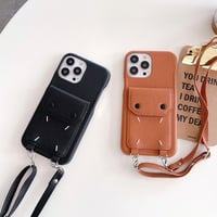 [MO188] ★iPhone7/8/SE(第2.3世代)/12/13/Pro/Pro Max/mini★ iPhoneケース ショルダー シェル型  型押しレザー ステッチ ボタン付き カード収納