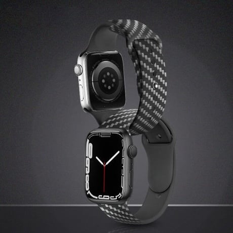 [MO171] ★Apple Watch belt 38mm/41mm/42mm/40mm/44mm/45mm★ アップルウォッチ 替えベルト カーボン繊維 シリコン ストライプ 縞鋼板モチーフ