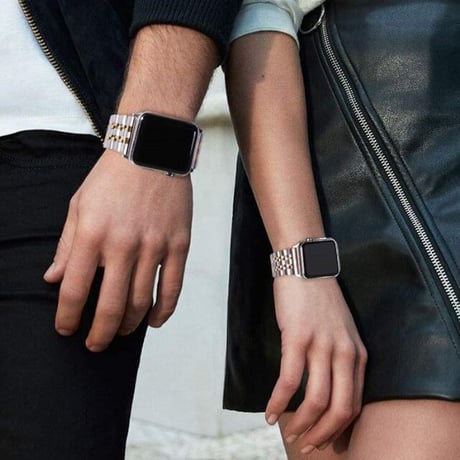 [MO207] ★Apple Watch belt 38mm/42mm/40mm/44mm★ アップルウォッチ 替えベルト メタリック ステンレススチール ワンカラー ラインアクセント ビジネスシーン