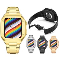 [MO034] ★Apple Watch belt 44mm/45mm★ アップルウォッチ バンパーケース+替えベルト セット ステンレス フルメタル 高見え シンプル