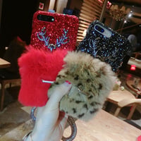 [NW574] ★ iPhone 6 / 6s / 6Plus / 6sPlus / 7 / 7Plus  / 8 / 8Plus / X ★ シェルカバー ケース シカ ファー グリッター リング付