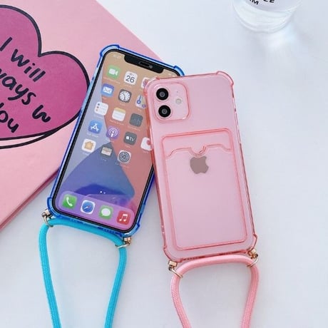[MO199] ★iPhone7/8/SE(第2.3世代)/12/13/Pro/Pro Max/mini★ iPhoneケース ショルダー シェル型 色付きクリア カード収納 カメラ保護
