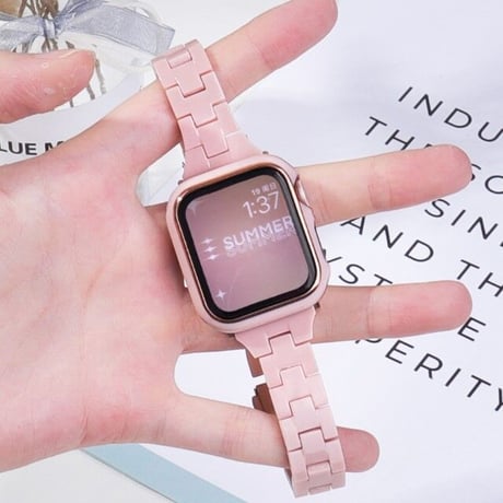 [MO227] ★Apple Watch belt 38mm/40mm/41mm/42㎜/44mm/45mm ★ アップルウォッチ セット レジン 軽量 メタルバックル 細ベルト 華奢見え
