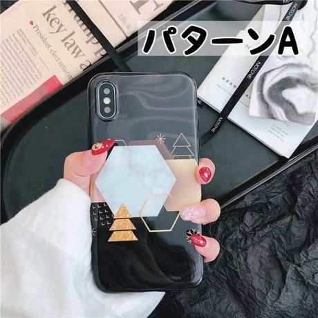 [MD412] ★ iPhone 6 / 6s / 6Plus / 6sPlus / 7 / 7Plus / 8 / 8Plus / X ★ シェルカバー ケース 大理石 ジオメトリック クール