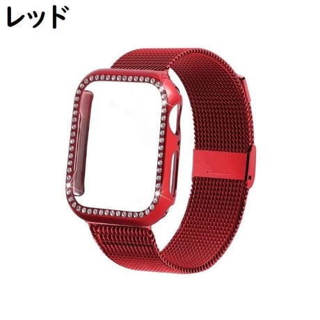 [MO124] ★Apple Watch belt 38mm/41mm/42mm/40mm/44mm/45mm★ アップルウォッチ バンパーケース+替えベルト セット ミラネーゼループ ラインストーン