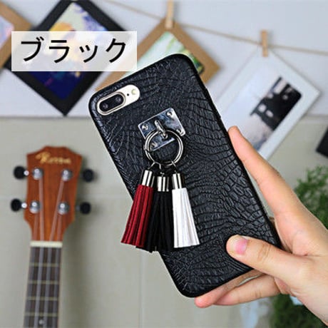 [KS022]★ iPhone 6 / 6Plus / 7 / 7Plus ★ シェル型 ケース ( ブラック ホワイト ) 3色 タッセル クロコダイル 模様 iPhoneケース