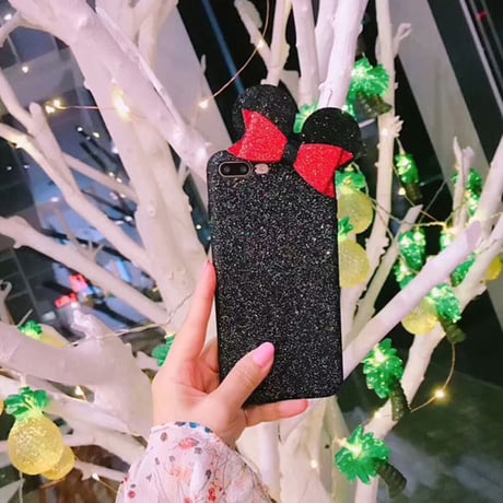 [NW359] ★ iPhone 6 / 6s / 6Plus / 6sPlus / 7 / 7Plus / 8 / 8Plus ★ シェルカバー ケース マウス ネズミ 耳 リボン グリッター
