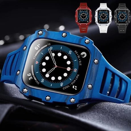 [MO102] ★Apple Watch belt 40mm/41mm/44mm/45mm★ アップルウォッチ バンパーケース+ラバーベルト セット カーボンファイバー ワンカラー ハイブリッド