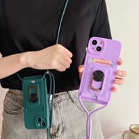[MO178] ★iPhone7/8/SE(第2.3世代)/12/13/Pro/Pro Max★ iPhoneケース ショルダー ストラップ シェル型 シリコン カード収納 スマホリング