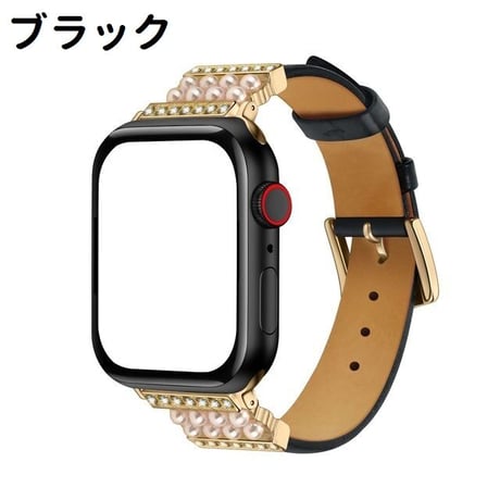 [MO247] ★Apple Watch belt 38mm/40mm/41mm/42mm/44mm/45㎜ ★ アップルウォッチ 替えベルト フェイクパール ラインストーン レザー 異素材ミックス