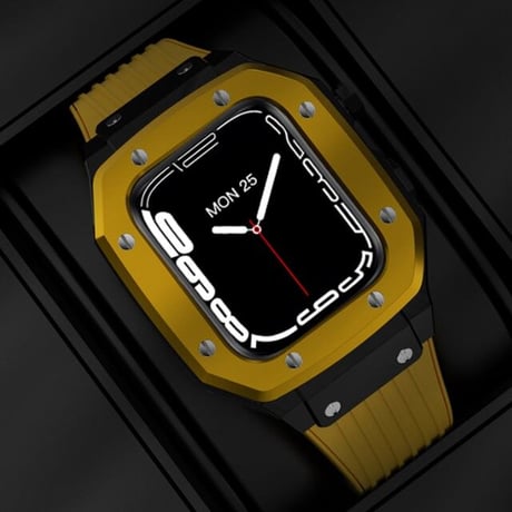 [MO101] ★Apple Watch belt 44mm/45mm★ アップルウォッチ メタルバンパーケース+ラバーベルト セット ハイブリッドデザイン バイカラー