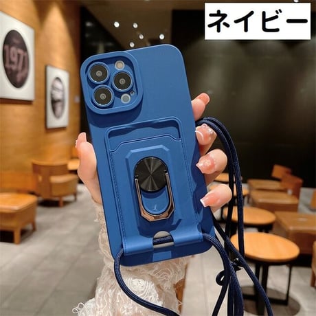 [MO178] ★iPhone7/8/SE(第2.3世代)/12/13/Pro/Pro Max★ iPhoneケース ショルダー ストラップ シェル型 シリコン カード収納 スマホリング