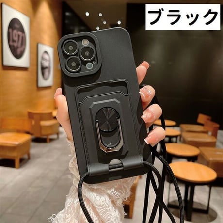 [MO178] ★iPhone7/8/SE(第2.3世代)/12/13/Pro/Pro Max★ iPhoneケース ショルダー ストラップ シェル型 シリコン カード収納 スマホリング