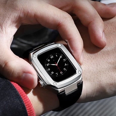 [MO063] ★Apple Watch belt 40mm/44mm★ アップルウォッチ バンパーケース+替えベルト クロコダイル風 レザー＆ステンレス 高級感 セット