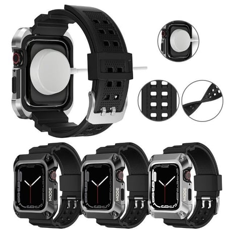 [MO204] ★Apple Watch belt 44mm/45mm★ アップルウォッチ バンパーバンド一体型 TPUベルト ステンレススチールバンパー プロテクター 耐衝撃 スポーティー
