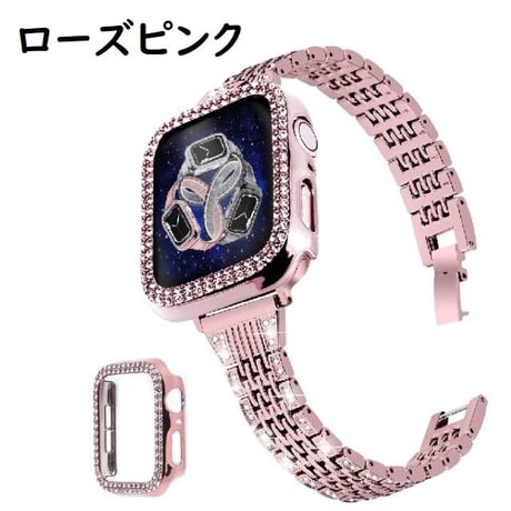 [MO070] ★Apple Watch belt 38mm/40mm/41mm/42mm/44mm/45mm★ アップルウォッチ バンパーケース+替えベルト セット ブレスレット ラインストーン