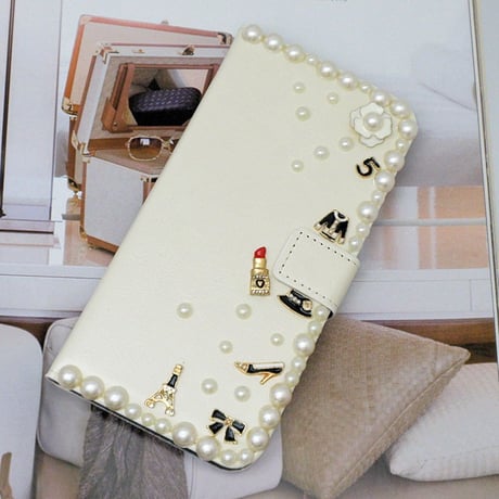 【KN007】★ 即納 有 ★ iPhone5 / 5s / 6  おしゃれ デコ 手帳型 ケース スマホ カバー カード ホワイト レッド ピンク アイフォン　かわいい キュート