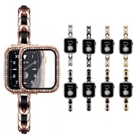 [MO239] ★Apple Watch belt 38mm/40mm/42mm/44mm ★ アップルウォッチ セット レザーチェーン 細ベルト 異素材ミックス ラインストーン ブレスレット 高見え