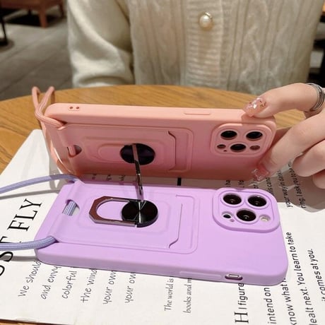 [MO178] ★iPhone7/8/SE(第2.3世代)/12/13/Pro/Pro Max★ iPhoneケース ショルダー ストラップ シェル型 シリコン カード収納 スマホリング