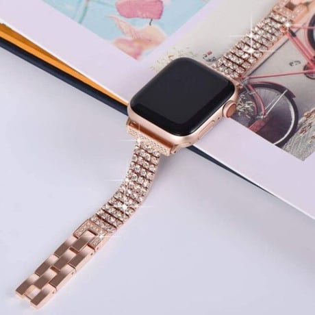 [MO135] ★Apple Watch belt 38mm/41mm/42mm/40mm/44mm/45mm★ アップルウォッチ 替えベルト 4列ラインストーン 切り替え ゴージャス ブレスレット