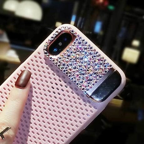 [MD429] ★ iPhone 6 / 6s / 6Plus / 6sPlus / 7 / 7Plus / 8 / 8Plus / X ★ シェルカバー ケース キラキラ メッシュ スタンド