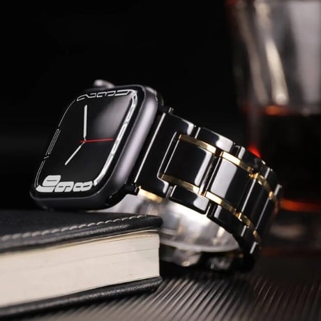 [MO076] ★Apple Watch belt 38mm/40mm/41mm/42mm/44mm/45mm★ アップルウォッチ 替えベルト セラミック メタルライン ブラック