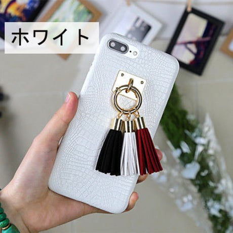 [KS022]★ iPhone 6 / 6Plus / 7 / 7Plus ★ シェル型 ケース ( ブラック ホワイト ) 3色 タッセル クロコダイル 模様 iPhoneケース