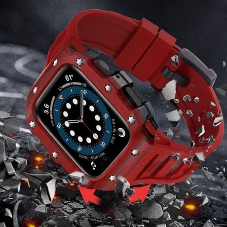 [MO102] ★Apple Watch belt 40mm/41mm/44mm/45mm★ アップルウォッチ バンパーケース+ラバーベルト セット カーボンファイバー ワンカラー ハイブリッド