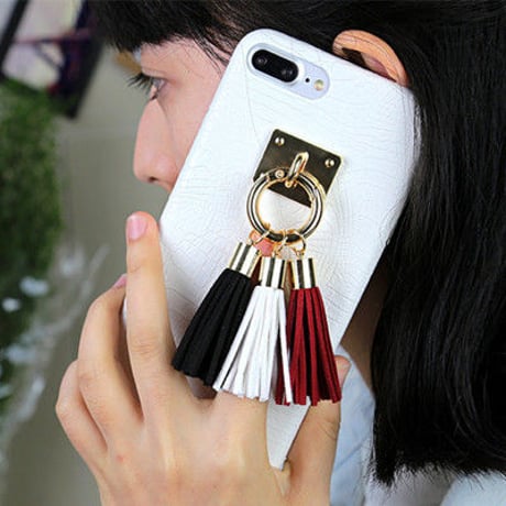 [KS022]★ iPhone 6 / 6Plus / 7 / 7Plus ★ シェル型 ケース ( ブラック ホワイト ) 3色 タッセル クロコダイル 模様 iPhoneケース