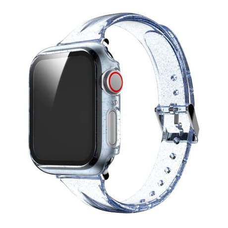 [MO106] ★Apple Watch belt 38mm/42mm/40mm/44mm★ アップルウォッチ バンパーケース+替えベルト セット キラキラ ラメ クリアストラップ シリコン