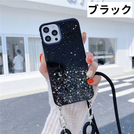 [MO181] ★iPhone7/8/SE(第2.3世代)/12/13/Pro/Pro Max/mini★ iPhoneケース ショルダー ストラップ シェル型 ソフトレジン クリア ラメ