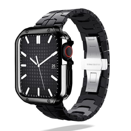[MO073] ★Apple Watch belt 38mm/40mm/41mm/42mm/44mm/45mm★ アップルウォッチ バンパーケース+ステンレスベルト セット メタリック スタイリッシュ