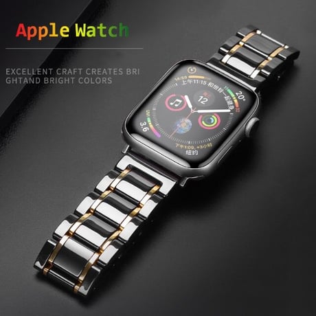 [MO076] ★Apple Watch belt 38mm/40mm/41mm/42mm/44mm/45mm★ アップルウォッチ 替えベルト セラミック メタルライン ブラック