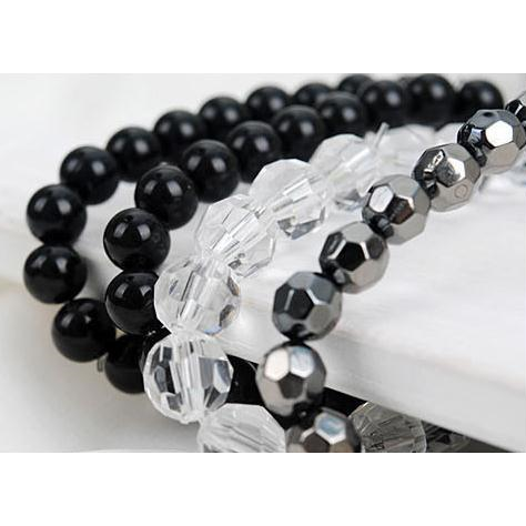 LS003]ビーズ ハート チャーム ブレスレット バングル ブラック