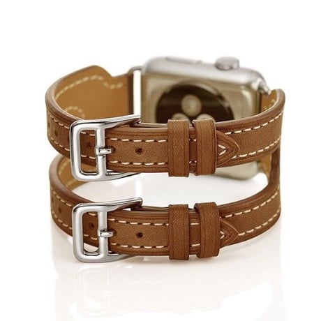 [MO131] ★Apple Watch belt 38mm/42mm/40mm/44mm★ アップルウォッチ 替えベルト 2連レザー ダブルベルト 幅広 ワイド ステッチ