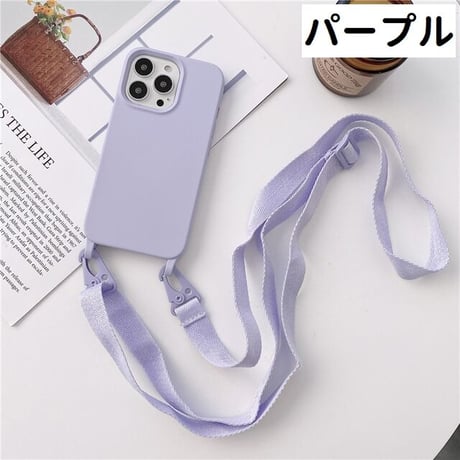 [MO197] ★iPhone7/8/SE(第2.3世代)/12/13/Pro/Pro Max/mini★ iPhoneケース ショルダー 幅広ストラップ シェル型 シリコン ナイロン シンプル